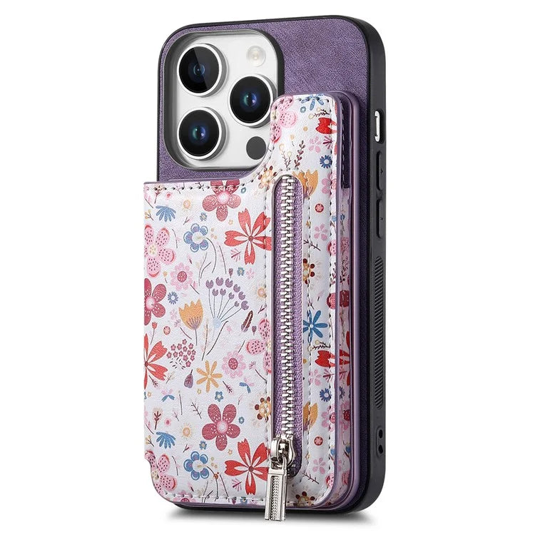 D10 For iPhone 16 Pro Max Case Pattern Kickstand Wallet Leather+TPU Phone Cover RFID Blocking