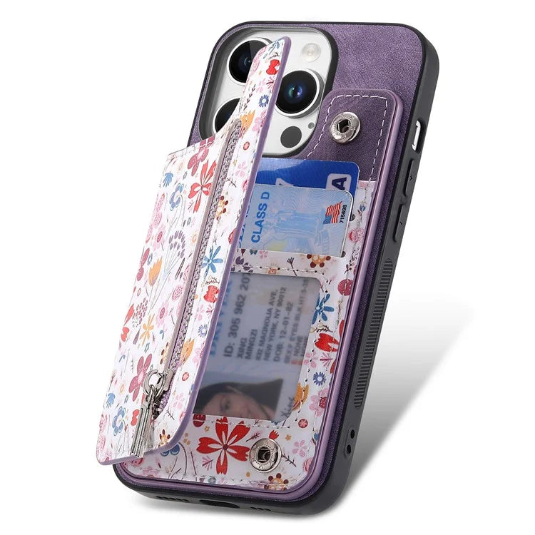 D10 For iPhone 16 Pro Max Case Pattern Kickstand Wallet Leather+TPU Phone Cover RFID Blocking