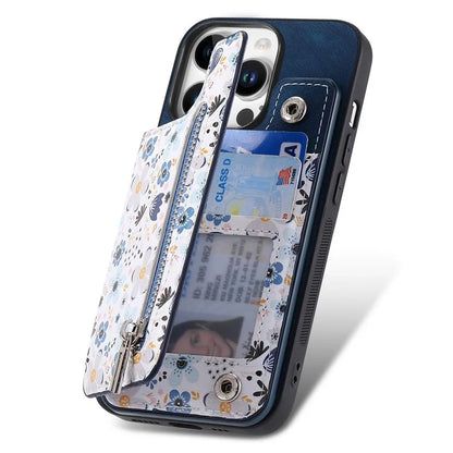 D10 For iPhone 16 Pro Max Case Pattern Kickstand Wallet Leather+TPU Phone Cover RFID Blocking