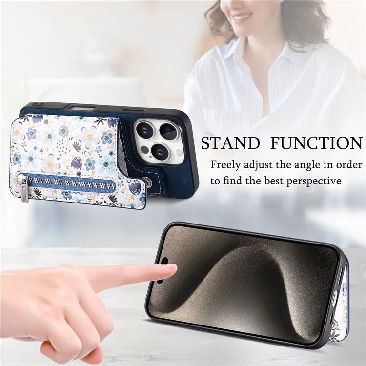 D10 For iPhone 16 Pro Max Case Pattern Kickstand Wallet Leather+TPU Phone Cover RFID Blocking
