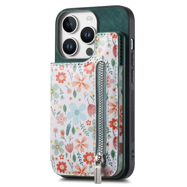D10 For iPhone 16 Pro Max Case Pattern Kickstand Wallet Leather+TPU Phone Cover RFID Blocking