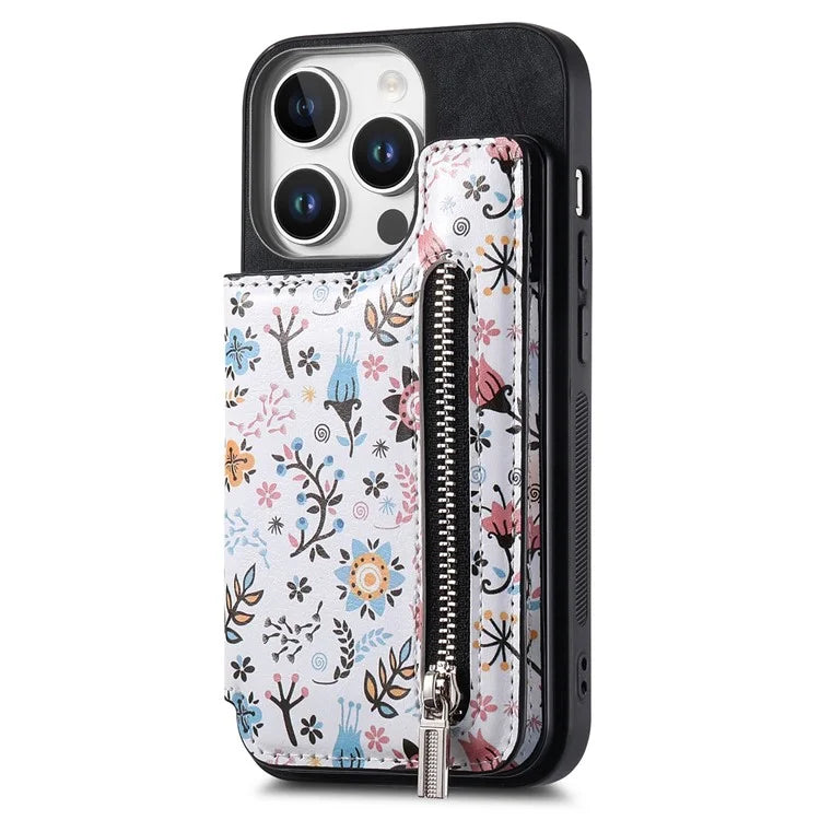 D10 For iPhone 16 Pro Max Case Pattern Kickstand Wallet Leather+TPU Phone Cover RFID Blocking