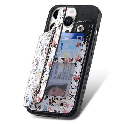 D10 For iPhone 16 Pro Max Case Pattern Kickstand Wallet Leather+TPU Phone Cover RFID Blocking