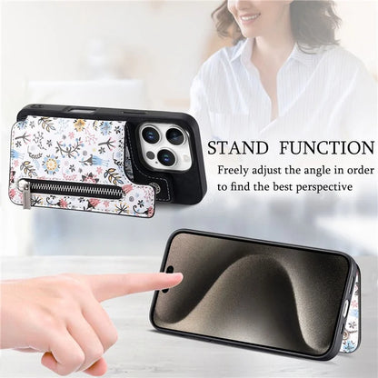 D10 For iPhone 16 Pro Max Case Pattern Kickstand Wallet Leather+TPU Phone Cover RFID Blocking