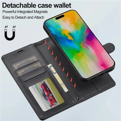 LC.IMEEKE L2 Series for iPhone 16 Pro Max Case PU Leather Wallet Detachable Magnetic Phone Cover