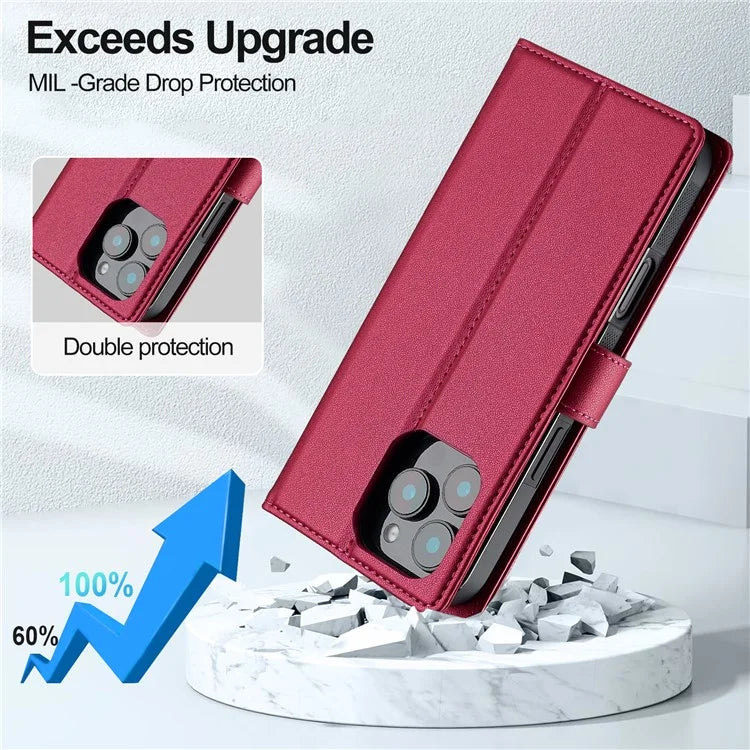 LC.IMEEKE L2 Series for iPhone 16 Pro Max Case PU Leather Wallet Detachable Magnetic Phone Cover
