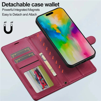 LC.IMEEKE L2 Series for iPhone 16 Pro Max Case PU Leather Wallet Detachable Magnetic Phone Cover