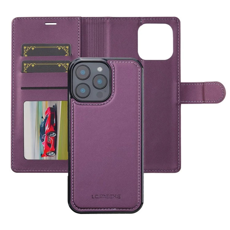 LC.IMEEKE L2 Series for iPhone 16 Pro Max Case PU Leather Wallet Detachable Magnetic Phone Cover