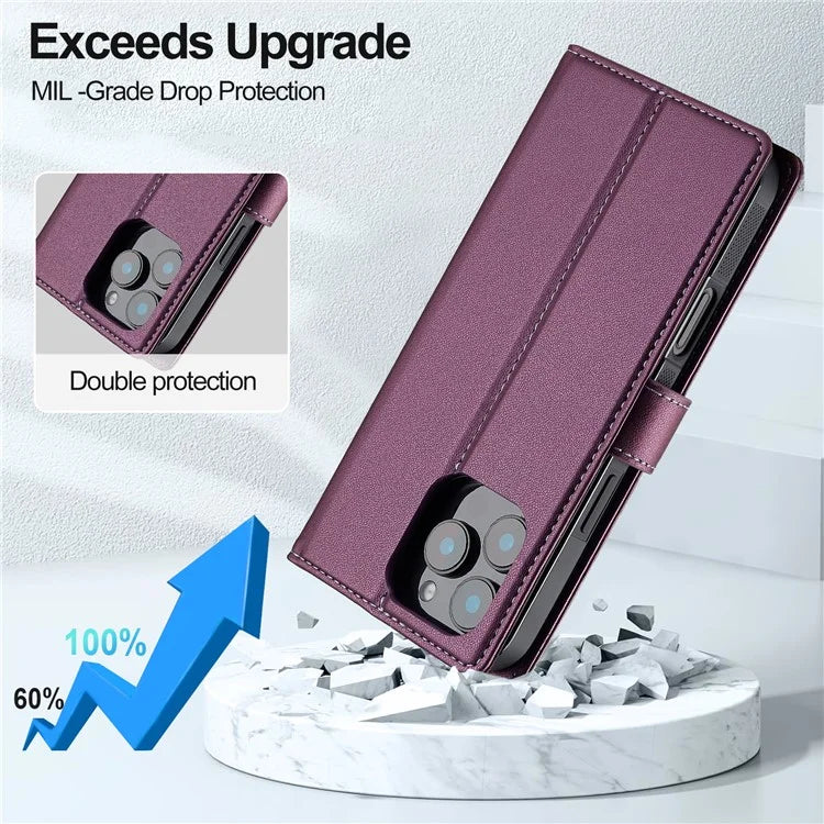 LC.IMEEKE L2 Series for iPhone 16 Pro Max Case PU Leather Wallet Detachable Magnetic Phone Cover
