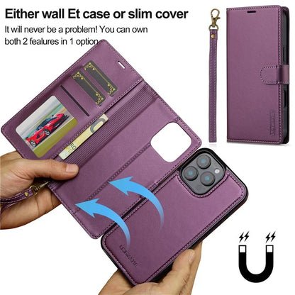 LC.IMEEKE L2 Series for iPhone 16 Pro Max Case PU Leather Wallet Detachable Magnetic Phone Cover