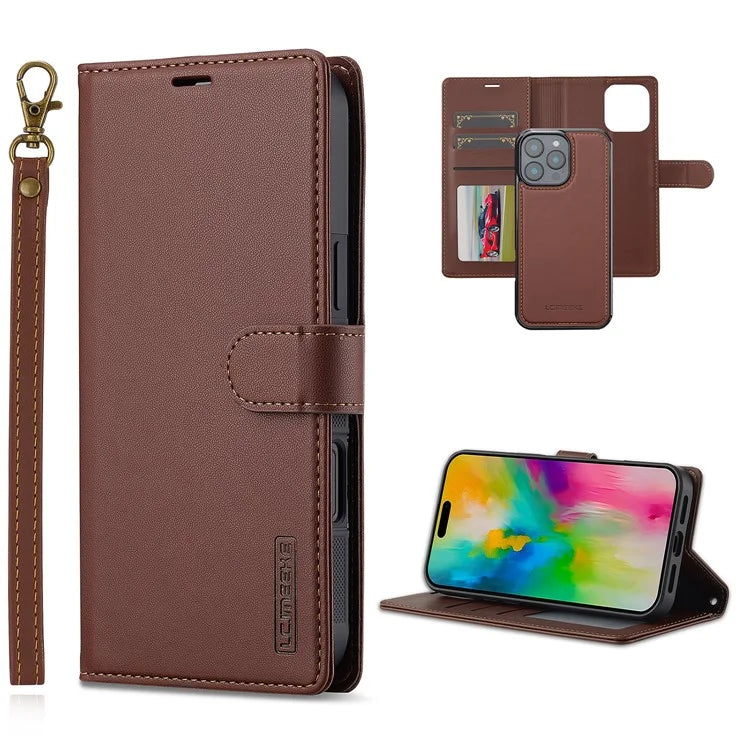 LC.IMEEKE L2 Series for iPhone 16 Pro Max Case PU Leather Wallet Detachable Magnetic Phone Cover