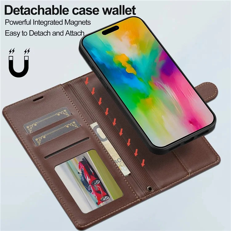 LC.IMEEKE L2 Series for iPhone 16 Pro Max Case PU Leather Wallet Detachable Magnetic Phone Cover