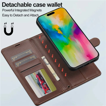 LC.IMEEKE L2 Series for iPhone 16 Pro Max Case PU Leather Wallet Detachable Magnetic Phone Cover