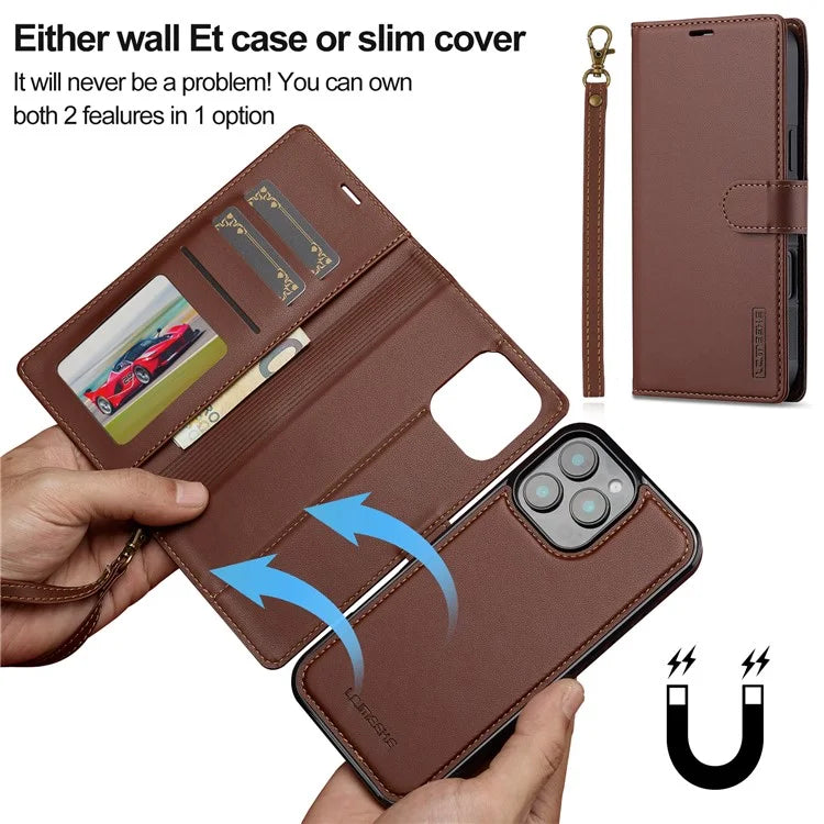 LC.IMEEKE L2 Series for iPhone 16 Pro Max Case PU Leather Wallet Detachable Magnetic Phone Cover