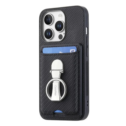 C1-9 For iPhone 16 Pro Max Case Kickstand Leather Card Slots Back Cover Carbon Fiber Texture