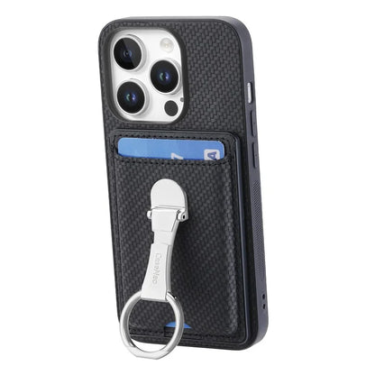 C1-9 For iPhone 16 Pro Max Case Kickstand Leather Card Slots Back Cover Carbon Fiber Texture