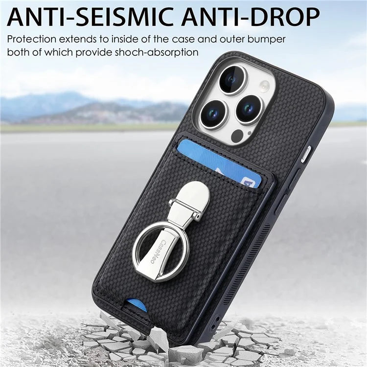 C1-9 For iPhone 16 Pro Max Case Kickstand Leather Card Slots Back Cover Carbon Fiber Texture