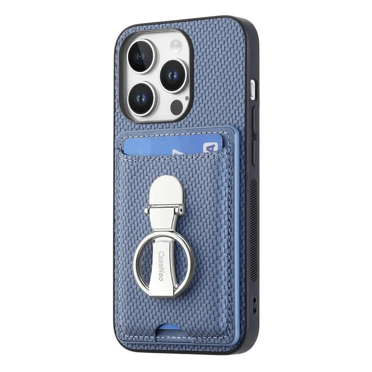 C1-9 For iPhone 16 Pro Max Case Kickstand Leather Card Slots Back Cover Carbon Fiber Texture