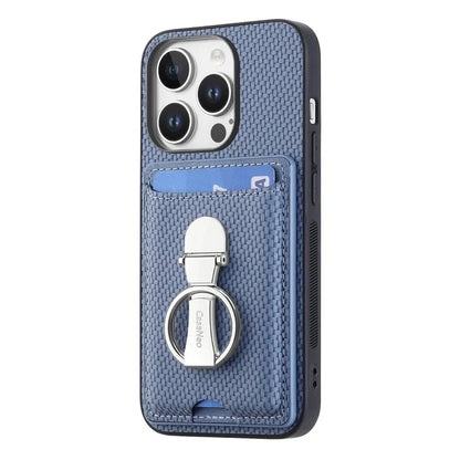 C1-9 For iPhone 16 Pro Max Case Kickstand Leather Card Slots Back Cover Carbon Fiber Texture