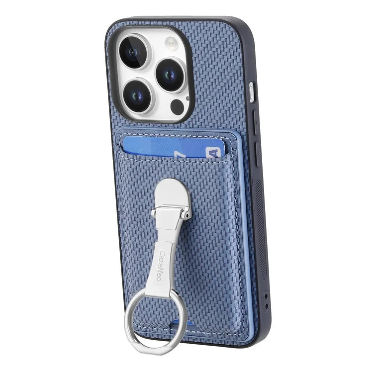 C1-9 For iPhone 16 Pro Max Case Kickstand Leather Card Slots Back Cover Carbon Fiber Texture