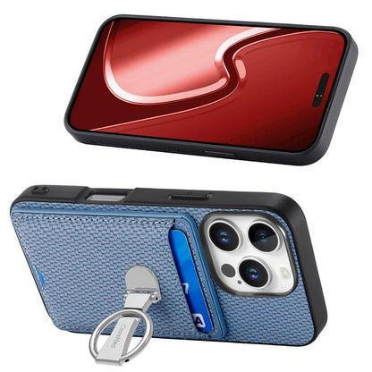 C1-9 For iPhone 16 Pro Max Case Kickstand Leather Card Slots Back Cover Carbon Fiber Texture