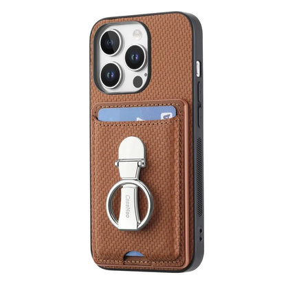C1-9 For iPhone 16 Pro Max Case Kickstand Leather Card Slots Back Cover Carbon Fiber Texture