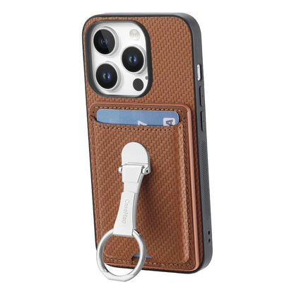 C1-9 For iPhone 16 Pro Max Case Kickstand Leather Card Slots Back Cover Carbon Fiber Texture