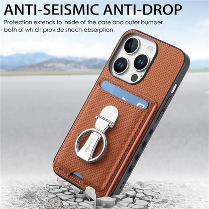 C1-9 For iPhone 16 Pro Max Case Kickstand Leather Card Slots Back Cover Carbon Fiber Texture