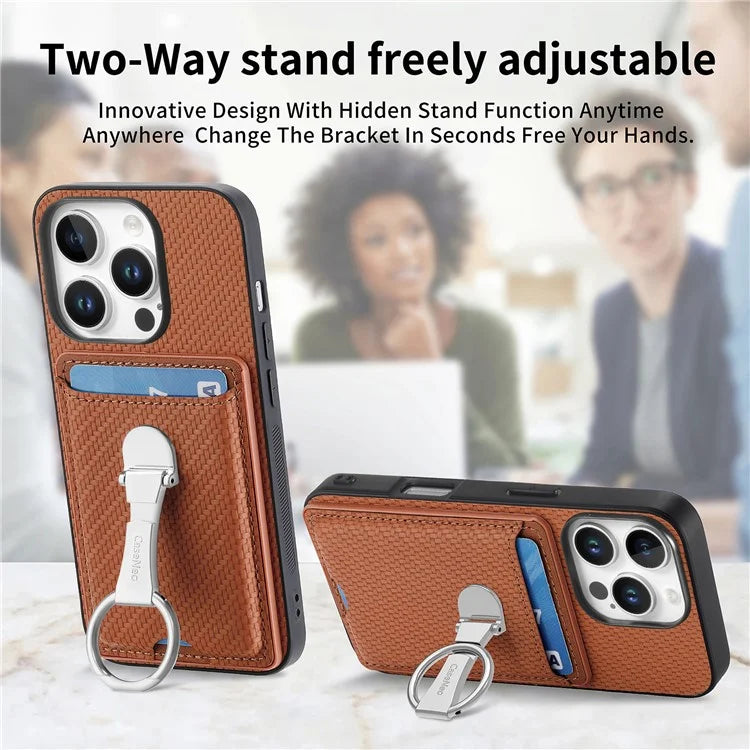 C1-9 For iPhone 16 Pro Max Case Kickstand Leather Card Slots Back Cover Carbon Fiber Texture