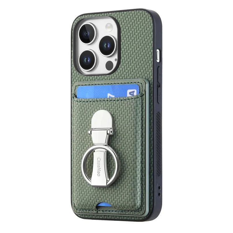 C1-9 For iPhone 16 Pro Max Case Kickstand Leather Card Slots Back Cover Carbon Fiber Texture