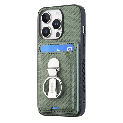 C1-9 For iPhone 16 Pro Max Case Kickstand Leather Card Slots Back Cover Carbon Fiber Texture