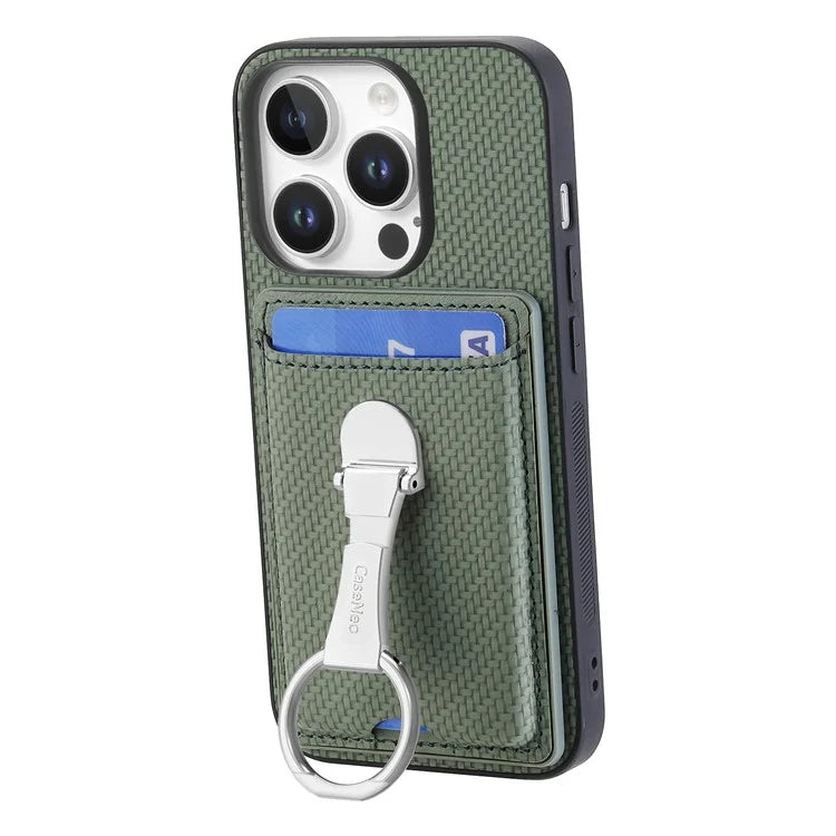 C1-9 For iPhone 16 Pro Max Case Kickstand Leather Card Slots Back Cover Carbon Fiber Texture