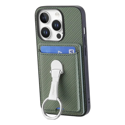 C1-9 For iPhone 16 Pro Max Case Kickstand Leather Card Slots Back Cover Carbon Fiber Texture
