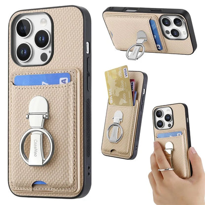 C1-9 For iPhone 16 Pro Max Case Kickstand Leather Card Slots Back Cover Carbon Fiber Texture