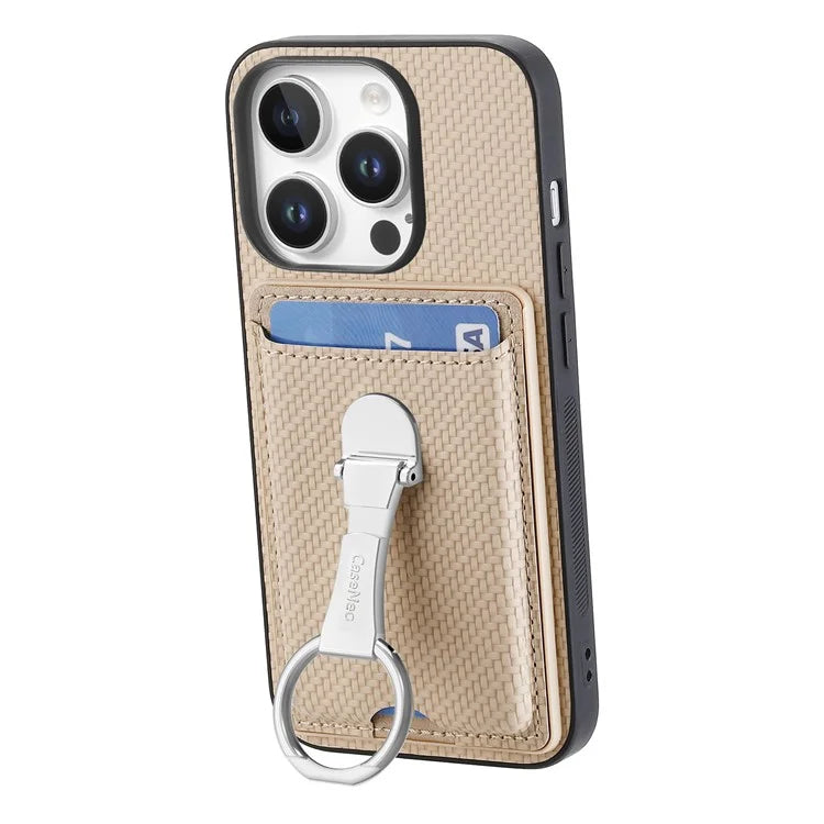 C1-9 For iPhone 16 Pro Max Case Kickstand Leather Card Slots Back Cover Carbon Fiber Texture
