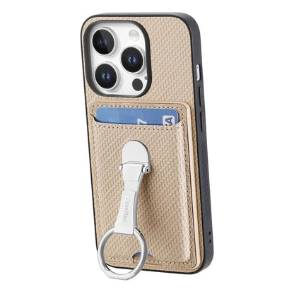 C1-9 For iPhone 16 Pro Max Case Kickstand Leather Card Slots Back Cover Carbon Fiber Texture