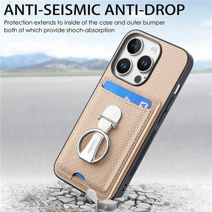 C1-9 For iPhone 16 Pro Max Case Kickstand Leather Card Slots Back Cover Carbon Fiber Texture