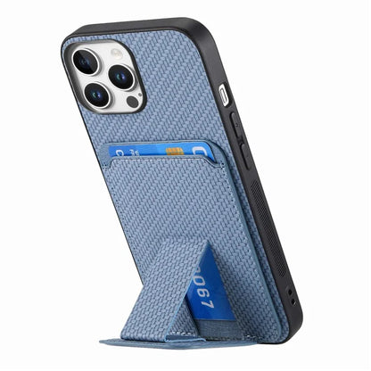 C1-11 for iPhone 16 Pro Max Case Card Holder Carbon Fiber Texture Leather Coated TPU Phone Cover