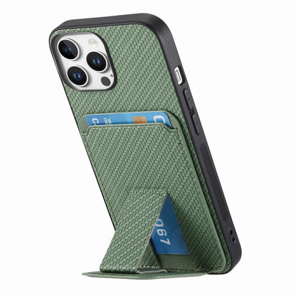 C1-11 for iPhone 16 Pro Max Case Card Holder Carbon Fiber Texture Leather Coated TPU Phone Cover