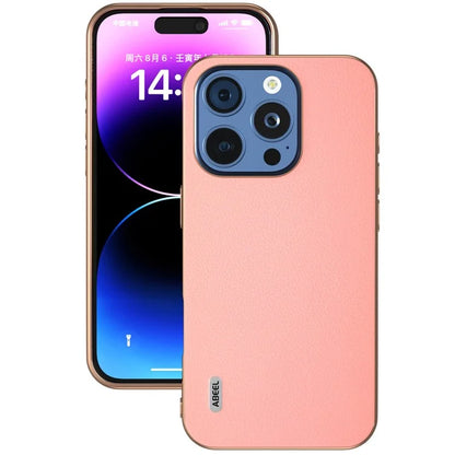 ABEEL For iPhone 16 Pro Max Case Electroplating Edge Genuine Cow Leather+PC+TPU Phone Cover
