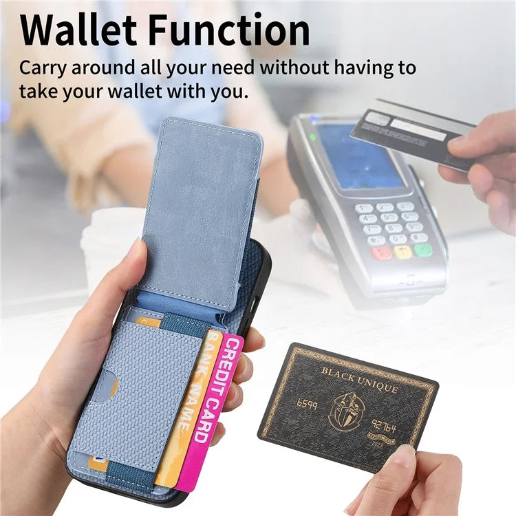 C1-12 For iPhone 16 Pro Max Case Card Holder Leather+PC+TPU Kickstand Phone Cover