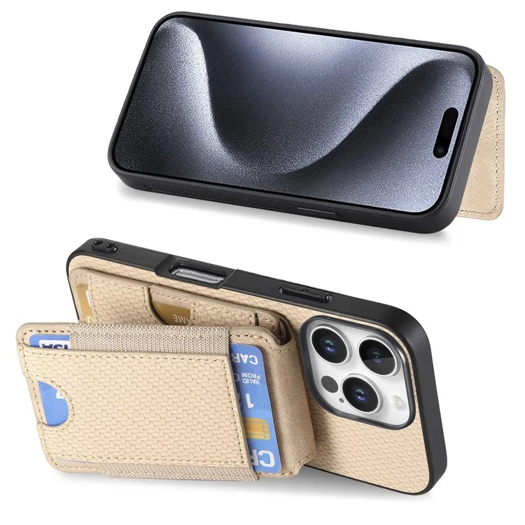 C1-12 For iPhone 16 Pro Max Case Card Holder Leather+PC+TPU Kickstand Phone Cover