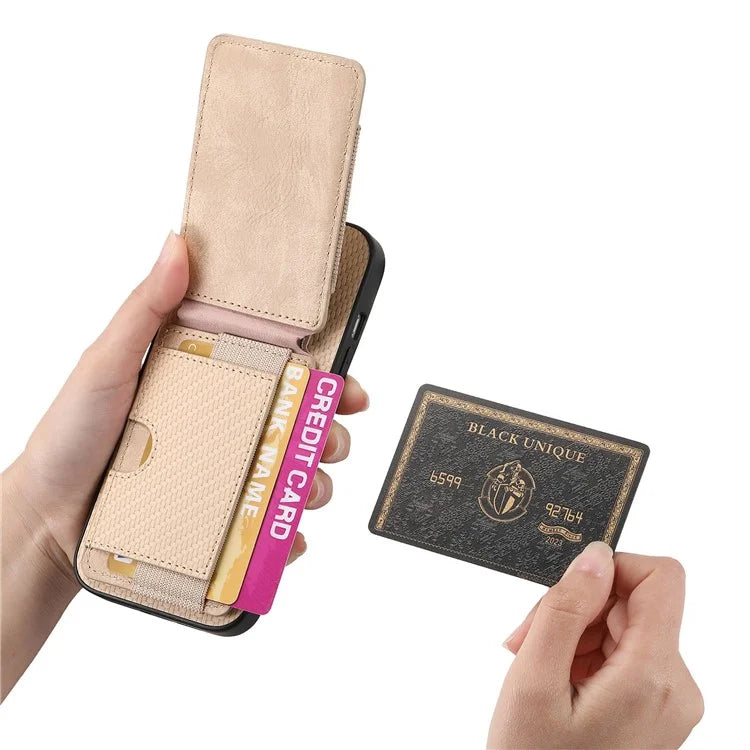 C1-12 For iPhone 16 Pro Max Case Card Holder Leather+PC+TPU Kickstand Phone Cover