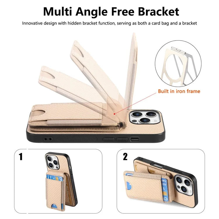 C1-12 For iPhone 16 Pro Max Case Card Holder Leather+PC+TPU Kickstand Phone Cover