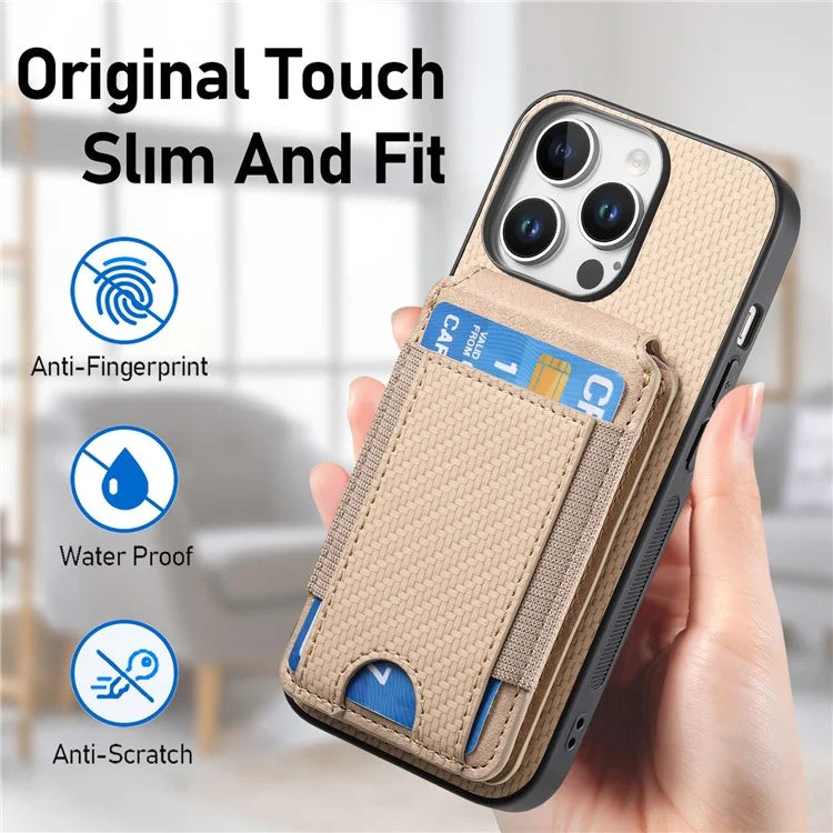 C1-12 For iPhone 16 Pro Max Case Card Holder Leather+PC+TPU Kickstand Phone Cover