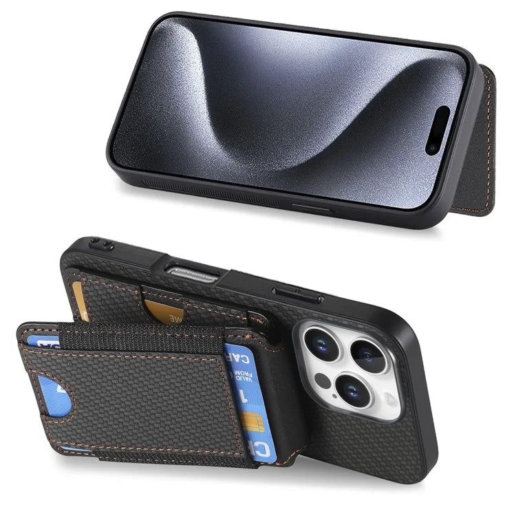 C1-12 For iPhone 16 Pro Max Case Card Holder Leather+PC+TPU Kickstand Phone Cover