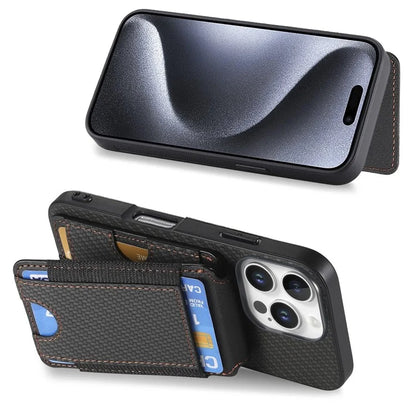 C1-12 For iPhone 16 Pro Max Case Card Holder Leather+PC+TPU Kickstand Phone Cover