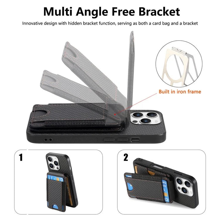 C1-12 For iPhone 16 Pro Max Case Card Holder Leather+PC+TPU Kickstand Phone Cover
