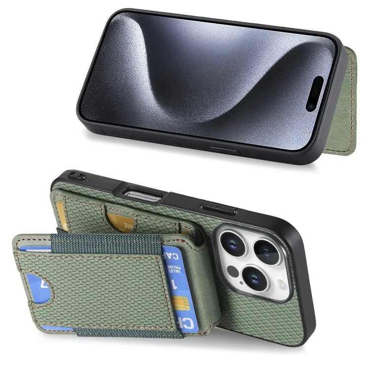C1-12 For iPhone 16 Pro Max Case Card Holder Leather+PC+TPU Kickstand Phone Cover