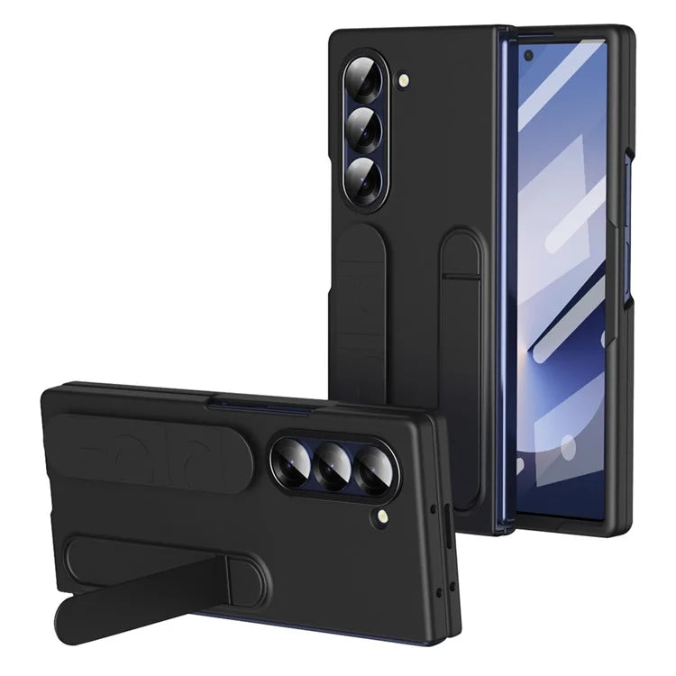 For Samsung Galaxy Z Fold5 5G Case with Tempered Glass Film Kickstand Wristband PC+Silicone Phone Cover